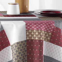 Rot-Weißes Polyester-Tischdecke mit Flickwerk-Motiv | Franse Tafelkleden