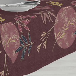 Braune Polyester-Tischdecke mit Naturmotiv | Franse Tafelkleden