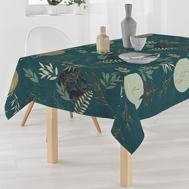 Green Polyester Tablecloth with Nature Print | Franse Tafelkleden