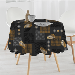 Deep Dark Brown and Ochre Polyester Tablecloth | Franse Tafelkleden