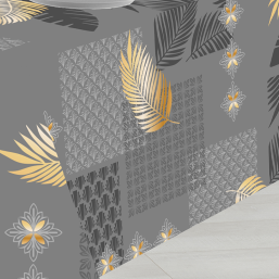 Graue und Ockerfarbene Polyester-Tischdecke | Franse Tafelkleden