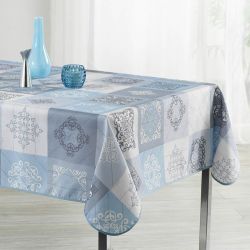 Tablecloth sky blue with ornaments 350 X 148 French tablecloths