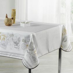 Tablecloth gray gingham with chickens 350 X 148 French tablecloths