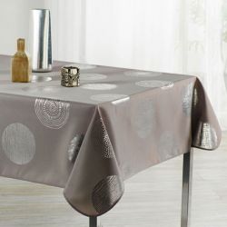 Tablecloth taupe with silver circles 300 X 148 French tablecloths