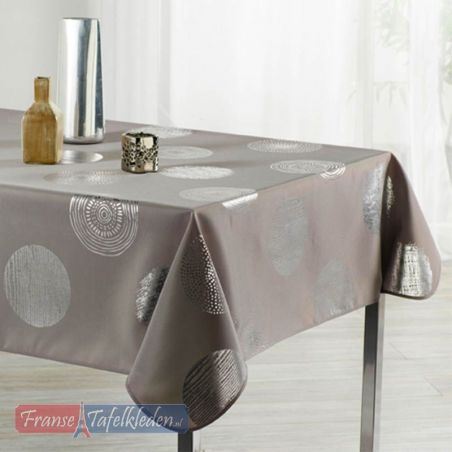 Tablecloth taupe with silver circles 240 X 148 French tablecloths