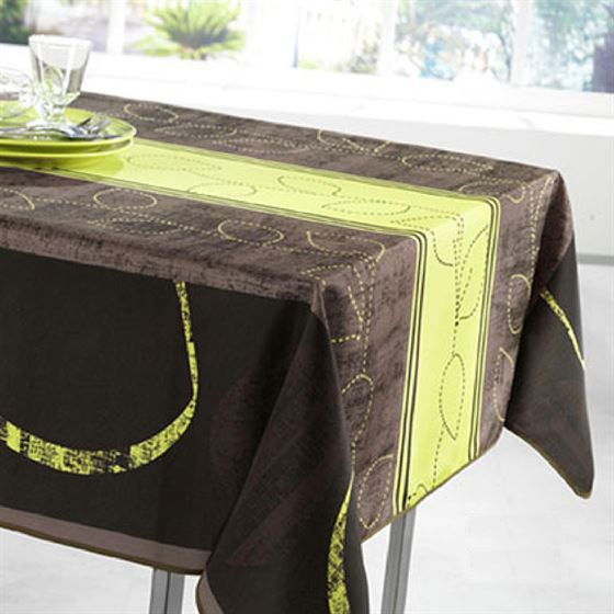 Tablecloth lime stripe leaves 350 X 148 French tablecloths