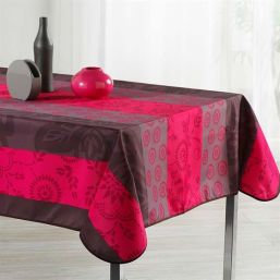 Tablecloth rouge stripe leaves 300 X 148 French tablecloths