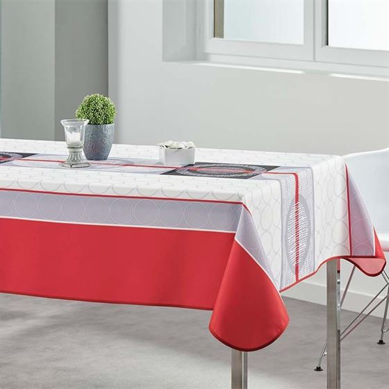 Tafelkleed wit, grijs, rood en rondjes  300 X 148 Franse Tafelkleden